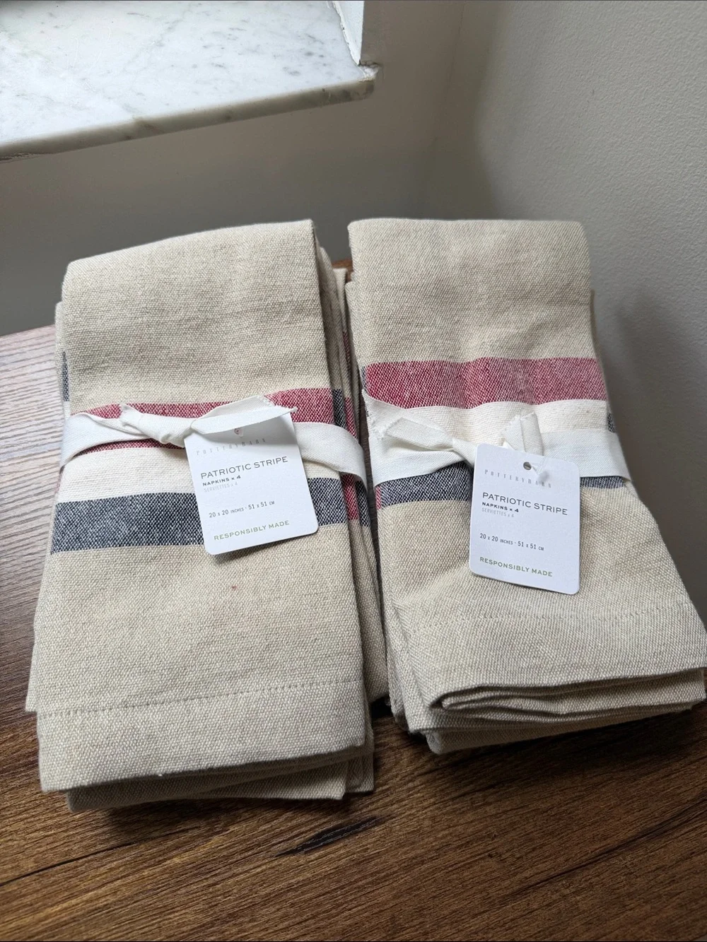 Pottery barn 100% cotton patriotic stripe napkins x8